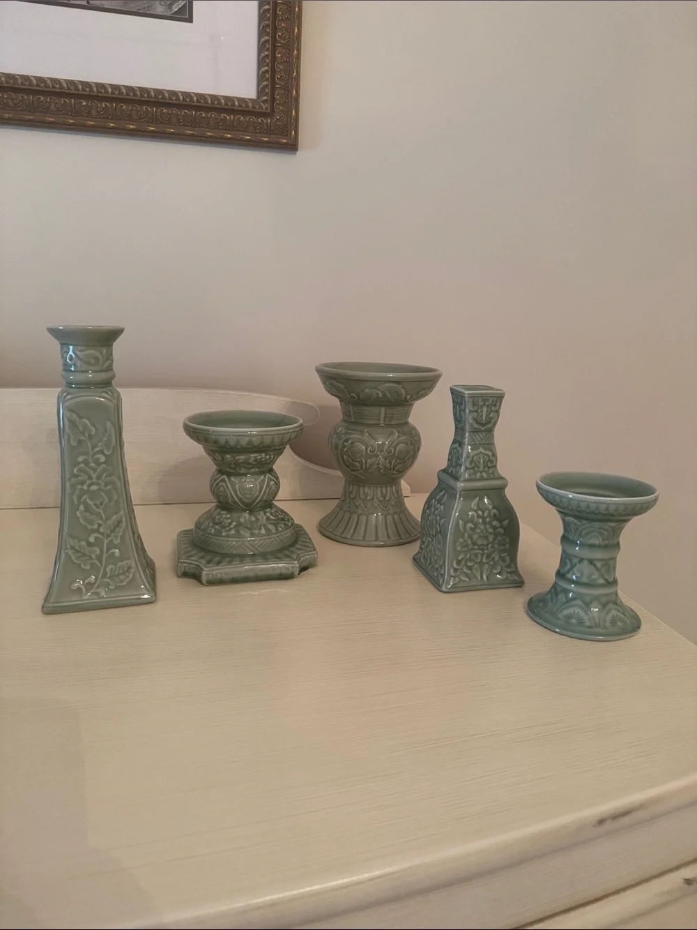 Ceramic Green Decorative Candle Holders Set - Brand Unspecified
